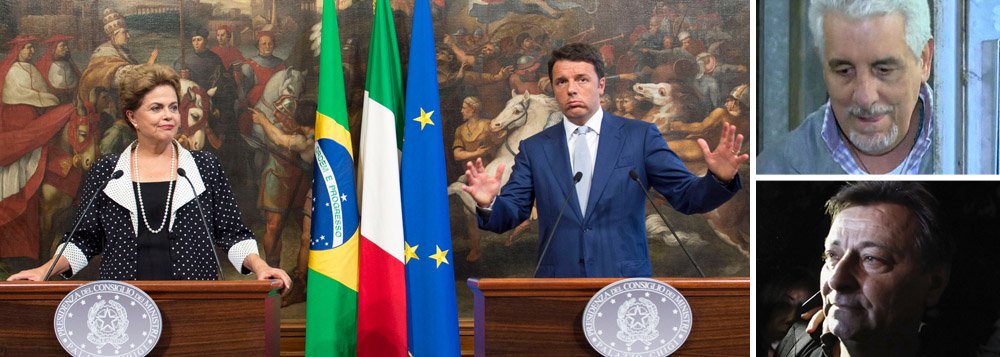 A presidente Dilma Rousseff debateu nesta sexta (10) com o primeiro-ministro italiano, Matteo Renzi, imbróglios judiciais que atingem os dois países, em uma clara referência aos processos de extradição do ex-ativista Cesare Battisti e do ex-diretor de Marketing do Banco do Brasil Henrique Pizzolato; ela, que iniciou hoje uma visita de dois dias à Itália, foi recebida por Renzi no Palácio Chigi, em Roma, e pelo presidente italiano, Sergio Mattarella, no Palácio do Quirinal; o chefe de governo italiano disse que, no encontro, foram abordadas "questões judiciais abertas"; "Espero, penso e acredito que a renovação dessa relação possa ajudar na solução dos casos mais difícieis", afirmou Renzi