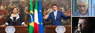 A presidente Dilma Rousseff debateu nesta sexta (10) com o primeiro-ministro italiano, Matteo Renzi, imbróglios judiciais que atingem os dois países, em uma clara referência aos processos de extradição do ex-ativista Cesare Battisti e do ex-diretor de Marketing do Banco do Brasil Henrique Pizzolato; ela, que iniciou hoje uma visita de dois dias à Itália, foi recebida por Renzi no Palácio Chigi, em Roma, e pelo presidente italiano, Sergio Mattarella, no Palácio do Quirinal; o chefe de governo italiano disse que, no encontro, foram abordadas "questões judiciais abertas"; "Espero, penso e acredito que a renovação dessa relação possa ajudar na solução dos casos mais difícieis", afirmou Renzi