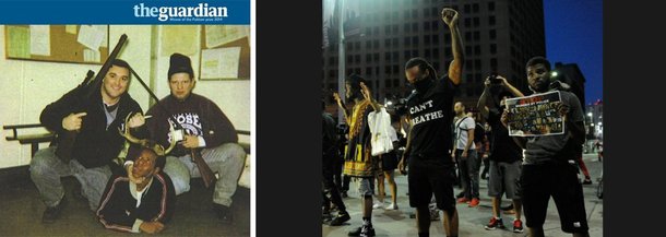 Foto foi tirada há mais de dez anos, mas divulgada apenas ontem pela Justiça norte-americana; nela, dois policiais seguram armas, enquanto um preso negro é mantido no chão, com chifres, como se tivesse sido caçado