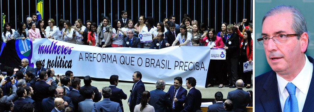 "Os objetivos e prioridades da reforma política patrocinada pelo presidente da Câmara podem ser conferidos pela ordem de votações elaborada pela Mesa. Elas começam hoje pelo sistema eleitoral e, num sinal de que não há naquele plenário predominantemente masculino qualquer empenho em promover a ampliação da representação feminina, a proposta de cotas de cadeiras para mulheres será votada em sexto lugar. E ninguém garante que, no clima de barata-voa em torno do assunto, as votações chegarão até lá", comenta Tereza Cruvinel, colunista do 247
