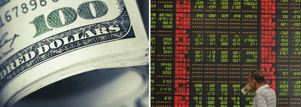 A apreensão com a bolsa de Xangai, que caiu 8,5% nesta segunda-feira, maior recuo em oito anos, refletiu no preço do dólar comercializado na Bolsa de Valores de São Paulo; perto das 10h50, a moeda norte-americana tinha alta de 0,3%, a R$ 3,3571 na venda; na máxima da sessão, a moeda norte-americana subiu 1,06%, a R$ 3,38, maior nível intradia desde 31 de março de 2003, quando foi a R$ 3,39; Ibovespa opera em queda de 0,85%