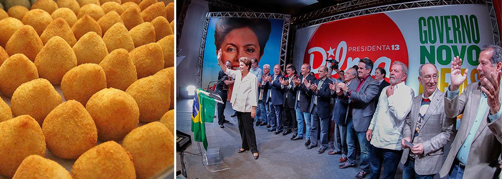 Petiscos teriam feito sucesso na comemoração da reeleição de Dilma Rousseff em um hotel em Brasília; convidados não pouparam o PSDB, de Aécio Neves, de piadas sobre o cardápio da festa, segundo a colunista Clarissa Oliveira 