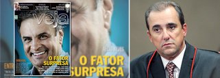 Ministro Admar Gonzaga determinou que a revista retire do ar propaganda que favorece a candidatura de Aécio Neves (PSDB); na peça, Veja afirma que o tucano vai tirar a Petrobras das mãos de uma "quadrilha"; "Entendo que a transmissão dessa publicidade por meio de rádio, ou seja, de um serviço que é objeto de concessão pelo Poder Público e de grande penetração, desborda do seu elevado mister de informar, com liberdade, para convolar-se em publicidade eleitoral em favor de uma candidatura em detrimento de outra", afirma o relator; decisão atende representação da coligação de Dilma Rousseff