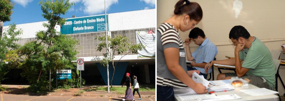 A situação precária de escolas públicas do Distrito Federal (DF) não é um assunto novo para os moradores; um exemplo de abandono é o Centro de Ensino Médio Elefante Branco, escola tradicional de Brasília, construída há 53 anos; o lugar nunca passou por uma reforma; partes do teto estão caindo, os pisos são irregulares, existem rachaduras de mais de 5 centímetros e infiltrações nas paredes; também não há extintores de incêndio