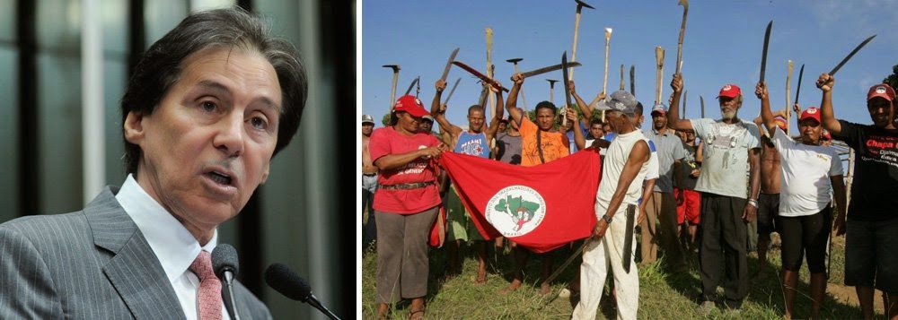 Trabalhadores sem-terra voltaram a ocupar, na madrugada deste domingo (21), uma fazenda do senador Eunício Oliveira (PMDB-CE); localizada entre as cidades de Corumbá de Goiás e Alexânia (GO), cidades próximas de Brasília, a propriedade de cerca de 20 mil hectares pertence ao grupo Agropecuária Santa Mônica, do senador, e já tinha sido ocupada em agosto de 2014; o 2º Pelotão da Polícia Militar (PM) de Goiás confirmou que foi acionada e que equipes foram enviadas ao local