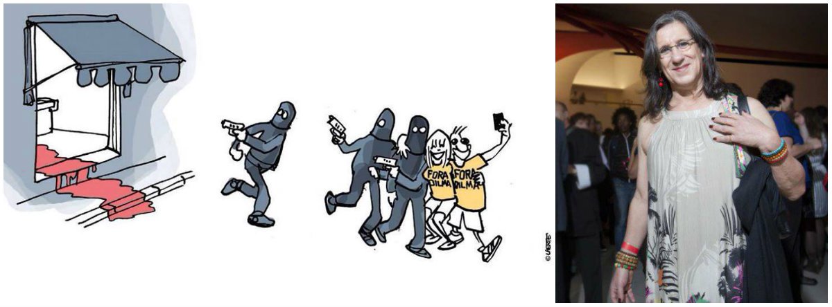 Cartunista explica sua intenção ao produzir uma charge que causou polêmica na semana passada, após os protestos contra a presidente Dilma no domingo 16; segundo ela, muitos manifestantes tiraram selfies ao lado de PMs e as "reproduziram fartamente", o que demonstra "apoio a uma corporação que vem sendo apontada como uma das mais envolvidas em mortes de pessoas, no país"; "O que busquei foi juntar as pontas desses fatos sociais e estimular a reflexão", afirma