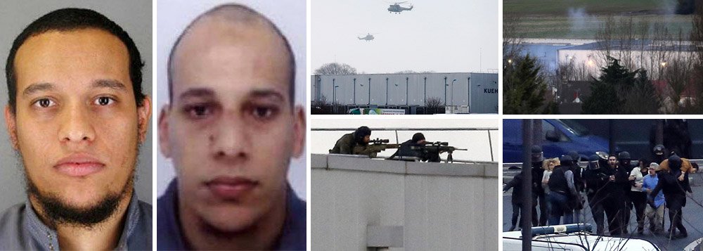 Em uma operação que durou várias horas, a polícia francesa matou os irmãos Cherif e Said Kouachi, responsáveis pelo ataque terrorista à redação do jornal Charlie Hebdo na quarta-feira, deixando 12 mortos; eles estavam cercados em uma empresa na cidade de Dammartin, a noroeste de Paris, e mantinham uma pessoa refém, que saiu ilesa; ao mesmo tempo, outro atirador, que fez reféns hoje em um supermercado judaico no leste da cidade, também foi morto pela polícia; ele é suspeito de ter ligação com os terroristas do Charlie; quatro reféns morreram no atentado