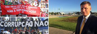 Dirigente sindical norte-americano Scott Courtney destaca que "a legislação brasileira estimula a reivindicação dos trabalhadores através do apoio aos sindicatos", enquanto "nos Estados Unidos, acontece o contrário"; "Nós temos inveja das leis brasileiras", afirmou, em entrevista ao jornalista Paulo Moreira Leite, diretor do 247 em Brasília, durante rápida passagem pelo Brasil; ele falou sobre o projeto 4330, que regulamenta a terceirização no País, e lembrou lições do programa de desregulamentação da economia lançado por Ronald Reagan na década de 1980, quando, segundo ele, houve uma "mudança histórica" nos EUA; "Chegamos ao fundo do poço", conta; leia a íntegra da entrevista