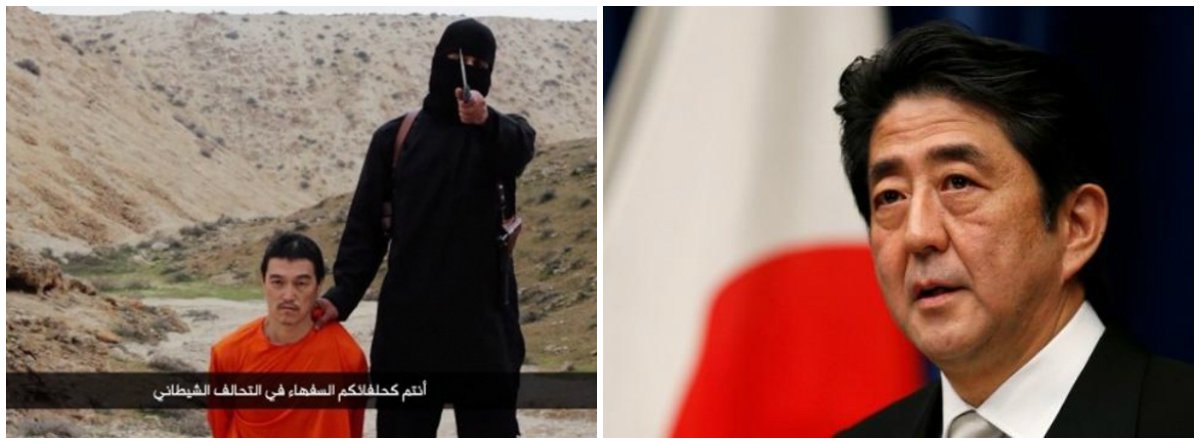 Militantes disseram ter decapitado o jornalista Kenji Goto, o que levou o primeiro-ministro Shinzo Abe a prometer um reforço à ajuda humanitária para os adversários do grupo no Oriente Médio e a ajudar a trazer seus assassinos à justiça; "Eu sinto intensa indignação perante este ato absolutamente cruel e desprezível de terrorismo", disse Abe com uma expressão sombria em uma reunião de emergência do gabinete nesta manhã