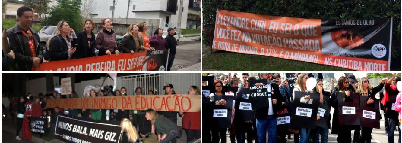 O fim de semana dos professores grevistas foi movimentado e teve vigílias em frente das residências de deputados da base do governador Beto Richa (PSDB); deputados Ademar Traiano (PSDB), Alexandre Curi (PMDB), Mauro Moraes (PSDB) e Claudia Pereira (PSC) tiveram suas residências "visitadas" por grevistas, que protestaram com faixas e cartazes e realizaram longas vigílias para tentar "sensibilizar" os parlamentares para suas reivindicações; moradores do bairro do deputado Traiano, presidente da Assembleia, deram início a um abaixo-assinado pedindo que ele se mude para outro lugar