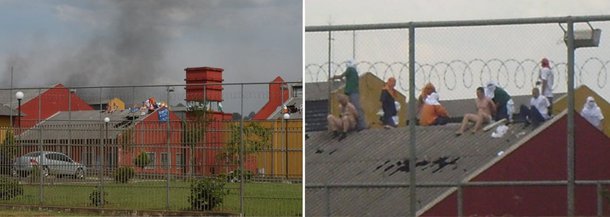 Detentos da Penitenciária Industrial de Guarapuava (PIG), na região central do Paraná, iniciaram uma rebelião no fim da manhã desta segunda (13); 12 agentes penitenciários e 160 presos são feitos reféns; o Samu e os bombeiros atenderam cinco presos; um preso foi jogado de cima do prédio; pelo menos cinco pessoas caíram do telhado; porém, a polícia não soube informar se essas pessoas se jogaram ou foram empurradas, nem se são agentes ou presos