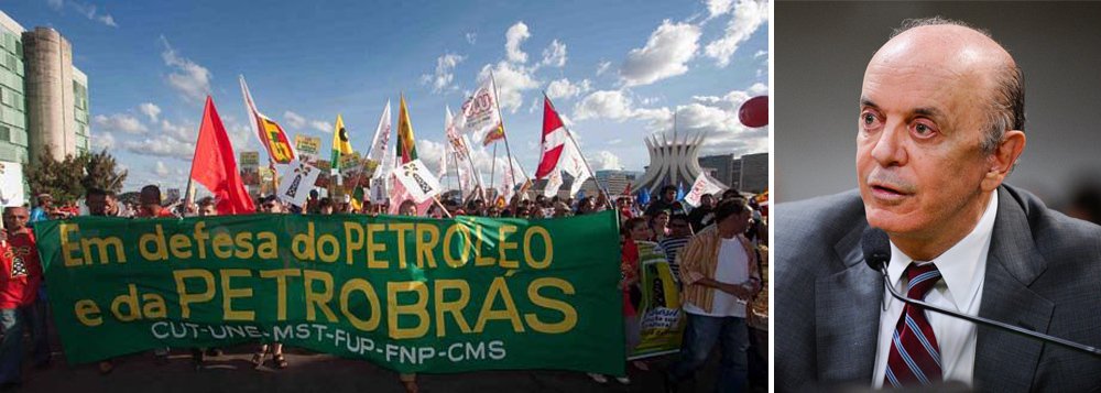 Documento divulgado nesta terça-feira 16 pela Federação Única dos Petroleiros (FUP), junto a outros movimentos, como a CUT, relaciona seis principais motivos que justificam a importância de manter a Petrobras como operadora única na área do pré-sal; projeto do senador José Serra (PSDB-SP) acaba com a obrigatoriedade legal que garante à estatal exclusividade na operação; para a Federação, a matéria, que foi apresentada em março, obteve parecer favorável na Comissão de Constituição, Justiça e Cidadania (CCJ) "em tempo recorde e sem qualquer debate com a sociedade"; senadores decidiram hoje que irão votar ainda na sessão plenária do dia requerimento que coloca o projeto em regime de urgência; caravana do Sindipetro Unificado de São Paulo foi a Brasília protestar contra a proposta