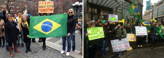 Brasileiros que residem no exterior e turistas reuniram-se para fazer coro aos protestos contra o governo que acontecem neste domingo (15); munidos de bandeiras, cartazes e balões, os manifestantes pediram o fim da corrupção, em cidades como Nova York (100 pessoas), Londres (60 pessoas), Miami (100 pessoas), Lisboa (50 pessoas) e Sidney
