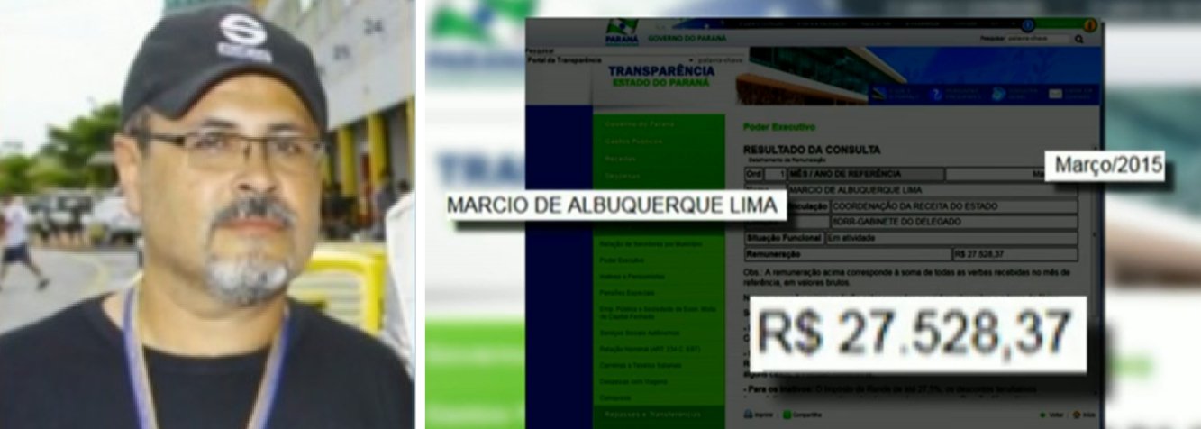 Foragido da Justiça e sem comparecer ao trabalho desde o dia 20 de março, o auditor Márcio de Albuquerque Lima recebe salário normalmente, de acordo com o Portal da Transparência do governo do Paraná; no fim de março foram depositados R$ 27 mil na conta do auditor fiscal da Receita Estadual; Albuquerque é investigado pelo MP-PR por um suposto esquema de corrupção dentro da Receita Estadual de Londrina, no norte paranense; os investigados cobravam propina de empresários e, em troca, não aplicavam multas. Lima era o chefe da quadrilha, segundo a Promotoria; ele foi indiciado por corrupção e organização criminosa