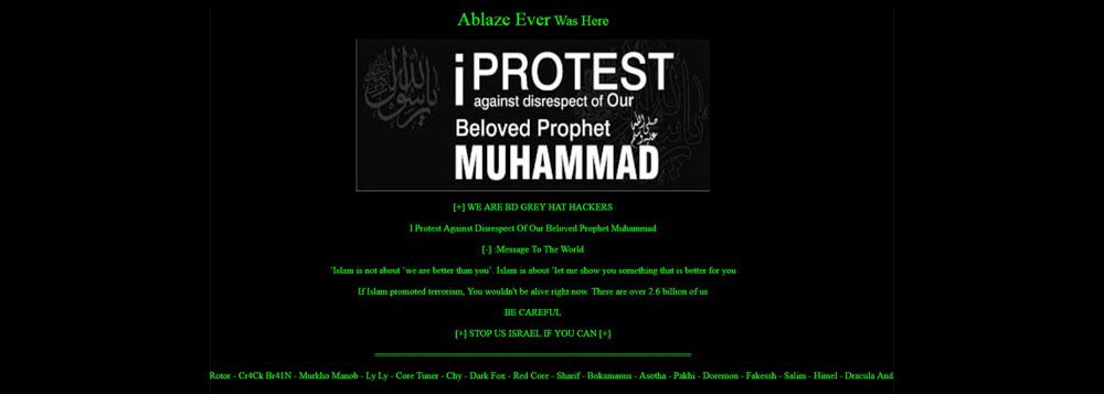 O site do departamento de história da Universidade Federal do Rio de Janeiro (UFRJ) foi hackeado neste sábado (17) por um grupo muçulmano em protesto contra "o desrespeito ao amado profeta Maomé"; o site da revista Itaca, publicação do IFCS (Instituto de Filosofia e Ciências Sociais) da UFRJ, também foi hackeado; o grupo que diz ter sido autor da ação é o BD Grey Hat Hackers, de Bangladesh