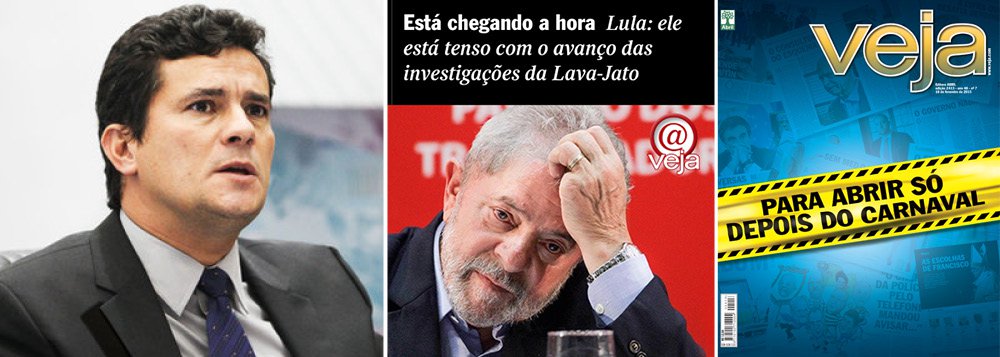 Numa edição vazia, que a própria capa sugere que seja lida depois do Carnaval, a revista Veja denuncia suas intenções políticas até nas legendas das fotos; "está chegando a hora", diz o texto que ancora a imagem de um Lula supostamente preocupado com o avanço das investigações da Operação Lava Jato; empreiteiros presos em Curitiba pelo juiz Sergio Moro estão sendo seduzidos com a possibilidade de delatar Lula, em troca da liberdade; o que está em jogo, desde já, é a sucessão presidencial de 2018