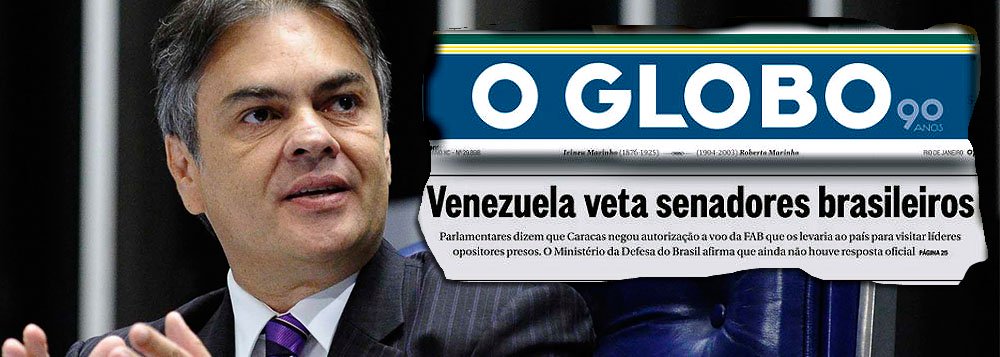 Fernando Brito ironiza ‘barriga’ do Globo sobre suposto veto avião que transportaria comitiva do Senado a Venezuela para visitar presos políticos: 'Agora, o PSDB e o Dem falam em fretar um jatinho, com o líder do PSDB no Senado, Cássio Cunha Lima (PB), dizendo que “é até mais seguro”. Só falta a nova manchete: “Venezuela recua e permite que FAB leve senadores a Caracas”'