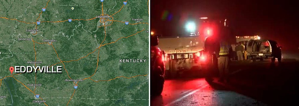 Quatro pessoas morreram após a queda de um avião bimotor em Eddyville, no sudoeste do estado norte-americano do Kentucky; informações preliminares indicam que o alerta foi feito por uma menina de 7 anos, que apareceu desorientada numa casa perto do local, dizendo que tinha sofrido um acidente