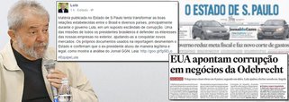 Ex-presidente diz que manchete de ontem do Estado de S. Paulo, em que o jornal destaca ações do Itamaraty em países da África e cita que telegramas do governo americano relatariam corrupção entre países, "tenta transformar as boas relações estabelecidas entre o Brasil e diversos países, principalmente durante o governo Lula, em um suposto escândalo de corrupção"; Lula ressalta ainda que "os próprios documentos usados na reportagem desmentem o Estado e confirmam que o ex-presidente atuou de maneira legítima e legal"; o ex-presidente ressalta: "Uma das missões de todos os presidentes brasileiros é defender os interesses das nossas empresas no exterior, ajudando-as a conquistar novos mercados"