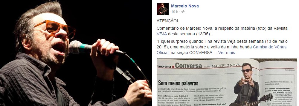 Revista publica "entrevista" com perguntas que não fez ao músico e atribui a ele frase que não foi dita; Marcelo Nova chamou publicação de "abordagem amadora" e questionou no Facebook: "A quem interessa esse tipo de mentira barata?"; para o blog Cafezinho, de Miguel do Rosário, "a Veja acaba de oferecer nova contribuição ao jornalismo boimate"