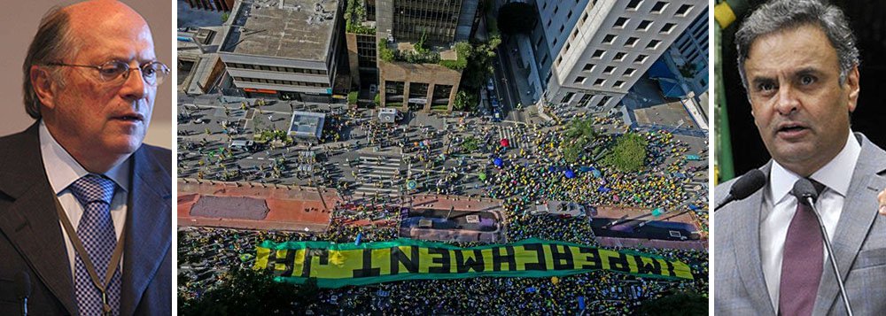 Jurista Miguel Reale Junior, autor da petição da ação penal contra a presidente Dilma Rousseff, afirma que o PSDB já tem pronto um parecer jurídico que justifique o pedido de impeachment; no entanto, diz que não será usado agora para não desperdiçar a “bala de prata”: “Uma derrota da petição de impeachment na Câmara dos Deputados daria uma enorme vantagem para a presidente. Fatos novos estão acontecendo”; questionado sobre os ativistas do Movimento Brasil Livre que acusam Aécio Neves de traidor, ele disse que ‘falta cultura política para os meninos da marcha”