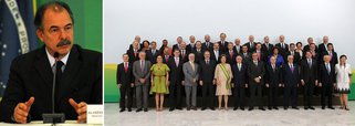 Como forma de pressionar a presidente para que realize uma reforma ministerial, o PMDB sugeriu um projeto que diminua o número de ministérios para 20; proposição é de autoria do presidente da Casa, Eduardo Cunha (PMDB-RJ); "Vamos supor que a gente acabe com o Ministério da Cultura, todas as atividades vão ter de continuar, todo o apoio ao teatro, a estrutura operativa permanecerá, mesmo que seja dentro do MEC (pasta que já foi integrada ao Ministério da Cultura). O que você realmente corta? O cargo de ministro e algumas funções associadas, isso não resolve o problema fiscal do País", rebateu o ministro-chefe da Casa Civil, Aloizio Mercadante
