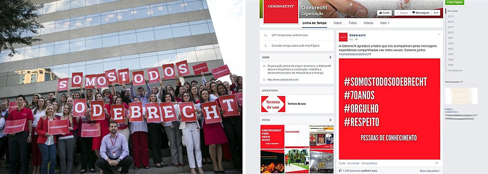 Ação foi divulgada nas redes sociais com a hashtag #‎SomosTodosOdebrecht; eles também fizeram uma manifestação em frente ao escritório da empresa em São Paulo; a empresa retribui o apoio em sua página no Facebook: “A Odebrecht agradece a todos que nos acompanham pelas mensagens espontâneas compartilhadas nas redes sociais. Estamos juntos”