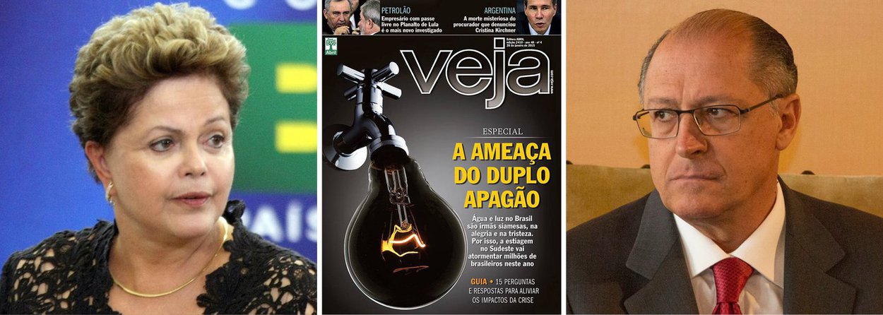 Capa de Veja deste fim de semana sinaliza o tom que será adotado pelas famílias midiáticas nas próximas semanas; embora a crise da água pareça ser mais urgente do que a de energia, os dois problemas serão somados; assim, a conta do eventual racionamento de água em São Paulo, que recairia sobre o governador Geraldo Alckmin, potencial candidato do PSDB à presidência da República em 2018, será dividida com a presidente Dilma Rousseff (ainda que não ocorra restrição na oferta de energia elétrica); o que está em jogo é a disputa política; Alckmin e Dilma, no entanto, devem trabalhar em conjunto pela solução da crise da água em São Paulo, realizando investimentos na interligação de bacias