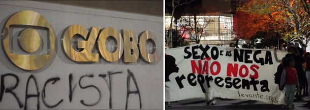 Grupo de mulheres e homens negros realizou um protesto em frente aos estúdios da Rede Globo nesta quinta-feira (18), por causa da estreia da série "O Sexo e As Negas"; Uma das militantes e ativista do Levante Popular da Juventude de São Paulo disse que o objetivo do protesto é denunciar o racismo produzido pela TV; “A gente veio dizer que ‘Sexo e as Negas’ não nos representa. Não representa porque as mulheres negras têm outro destino que não só a sexualização do seu corpo; e que as mulheres negras se organizam e dizem não para uma tentativa machista e racista da Rede Globo de mais uma vez contribuir com um estereótipo que é dado à mulher negra no Brasil”, disse