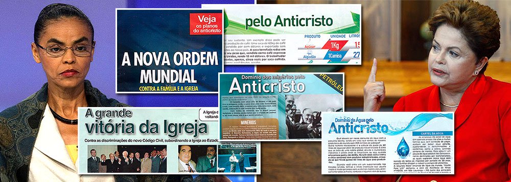 Material de campanha distribuído no Rio de Janeiro pelos candidatos a deputado Ezequiel Teixeira e Édino Fonseca, aliados de Marina Silva, incita o ódio homofóbico e prega o extremismo religioso; numa revista digitalizada pelo deputado federal Jean Wyllys (Psol-RJ), a presidente Dilma Rousseff é chamada de "anticristo"; "Será que Marina, ou sua coordenação de campanha concordaram com essa sujeira e "deixaram" que ela fosse feita porque, na reta final, tudo o que servir para somar votos é bem-vindo, mesmo que provenha do esgoto político e da baixaria mais imperdoável?", pergunta Jean Wyllys; não vale chorar, Marina