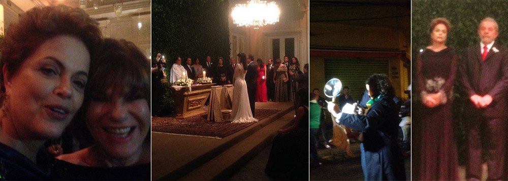 Presente ao casamento do médico Roberto Kalil Filho, o jornalista político Ricardo Noblat fez uma incursão no mundo Caras e registrou diversas cenas em seu Instagram; postou que Dilma está "magérrima", disse que a ela "fez o sinal da cruz direitinho" e registrou até uma selfie de sua esposa, Rebeca, com a presidente que costuma criticar com frequência em suas colunas; atacando agora de colunista social, Noblat registrou até um minipanelaço, diante do restaurante O Leopoldo, promovido por seis manifestantes