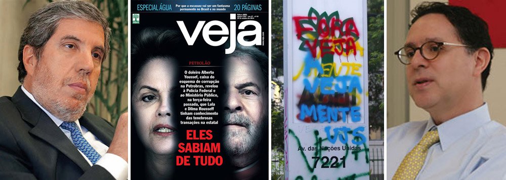 Presidente do Grupo Abril chama às falas diretor de redação de Veja, Eurípedes Alcântara, e os três redatores-chefes da publicação; cardápio indigesto na residência dele, em jantar convocado para a noite desta segunda-feira 27; Fábio Barbosa irritado com capa sem provas, que obteve dois direitos de resposta do PT, contra presidente Dilma Rousseff e ex-presidente Lula; sede da editora, em São Paulo, teve símbolo pichado; carro-chefe de uma Abril em crise financeira e de credibilidade, Veja pode amanhecer na terça-feira com um novo diretor; cabeça de Euripa, como é chamado pelos amigos, virou solução de momento; bola sete 