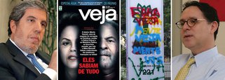 Presidente do Grupo Abril chama às falas diretor de redação de Veja, Eurípedes Alcântara, e os três redatores-chefes da publicação; cardápio indigesto na residência dele, em jantar convocado para a noite desta segunda-feira 27; Fábio Barbosa irritado com capa sem provas, que obteve dois direitos de resposta do PT, contra presidente Dilma Rousseff e ex-presidente Lula; sede da editora, em São Paulo, teve símbolo pichado; carro-chefe de uma Abril em crise financeira e de credibilidade, Veja pode amanhecer na terça-feira com um novo diretor; cabeça de Euripa, como é chamado pelos amigos, virou solução de momento; bola sete 