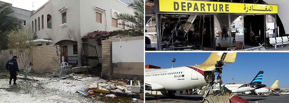 Militantes alegando lealdade ao Estado Islâmico afirmaram em um comunicado que são os responsáveis pelos ataques deste domingo, 22, à residência do embaixador iraniano na capital da Líbia e pelos foguetes lançados contra o aeroporto de Labraq; ataque à residência do embaixador aconteceu dois dias depois que o grupo assumiu a responsabilidade pelo duplo atentado suicida que matou mais de 40 pessoas na cidade oriental de Qubbah, um dos piores ataques contra civis desde uma revolta em 2011 para derrubar Muammar Gaddafi