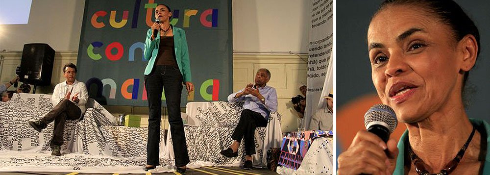 Em encontro de Marina Silva (PSB) com representantes da área artística e cultural, na Escola de Cinema Darcy Ribeiro, no Centro do Rio, ex-ministro da Cultura Gilberto Gil cantou música composta em apoio a candidata e disse que a apoia não apenas pela questão cultural, mas pela "questão humana, universal e brasileira"; ex-senadora prometeu maior orçamento para o setor 
