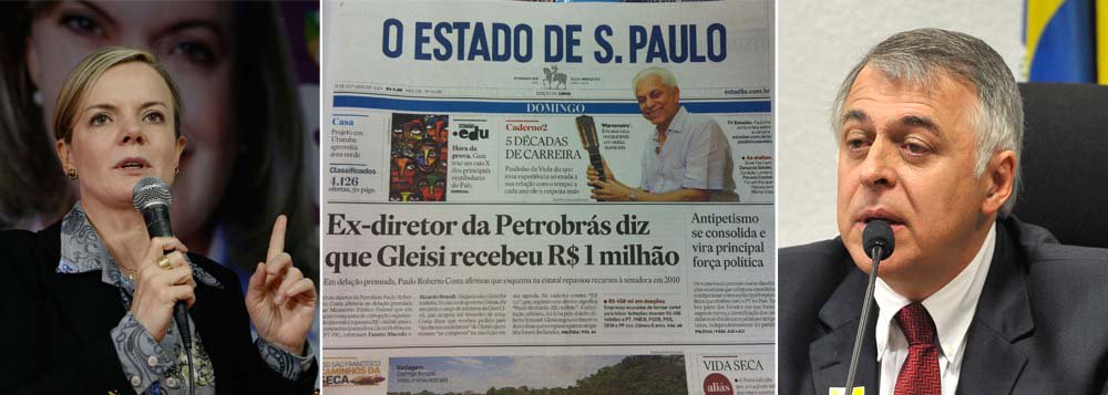 A edição de domingo do jornal Estado de S. Paulo, que já circula a partir deste sábado, traz uma denúncia forte; segundo a reportagem, a ex-ministra Gleisi Hoffman, da Casa Civil, teria recebido R$ 1 milhão do esquema de desvios na Petrobras; a acusação teria sido feita por Paulo Roberto Costa em sua delação premiada; naquele ano, Gleisi concorreu ao Senado e conseguiu se eleger pelo estado do Paraná; ao jornal, Gleisi afirmou não conhecer Costa nem o doleiro Alberto Youssef