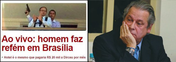 Portal G1 e a Globo News pulicaram que o sequestro de Brasília ocorria por motivação política no mesmo hotel que pretendia contratar o ex-ministro da Casa Civil José Dirceu (PT), condenado na Ação Penal 470, "algo equivalente a associar um acidente na linha do Metrô paulista ao caso Alstom", diz texto publicado no portal GGN, de Luís Nassif