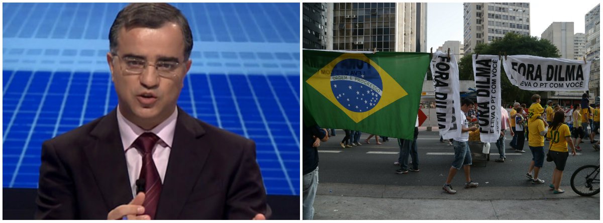 Jornalista diz que "a oposição flertou com os manifestantes, mas não foi ao baile para tirá-los para dançar. Basta ler ou ouvir as entrevistas dos líderes dos manifestantes para ver que se trata de um movimento de direita que assusta até um partido que tem caminhado para a centro-direita, como o PSDB"; para Kennedy Alencar, protestos contra o governo viraram "samba de uma nota só": a reivindicação do impeachment, cujo pedido, ressalta ele, feito sem prova, é golpismo