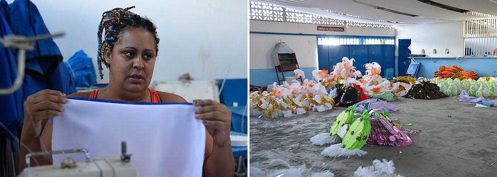 Os galpões usados pelas escolas de samba do Distrito Federal estão cheios de fantasias prontas e empilhadas que dificultam a circulação pelos locais; o carnaval estava quase pronto para sair na avenida quando o Governo do DF anunciou o cancelamento dos desfiles por falta de verbas; as 21 escolas pediram R$ 6,35 milhões no ano passado para custear os preparativos para a festa; não receberam um centavo; segundo a equipe do governo Rodrigo Rollemberg, a gestão de Agnelo Queiroz deixou um rombo superior a R$ 3,5 bilhões