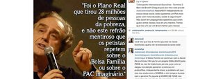 Blogueira Lala Rudge, que voltou de Paris para votar, postou na rede social Instagram frase atribuída a Arnaldo Jabor: "Foi o Plano Real que tirou 28 milhões de pessoas da pobreza e não este refrão mentiroso repetido pelos petistas sobre o Bolsa Família"; segundo ela, “independentemente da nossa classe social, todos queremos um país mais justo”