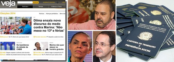 Site ligado à revista da Marginal Pinheiros classifica como "discurso do medo" a defesa que a presidente Dilma Rousseff fez de direitos trabalhistas como férias e décimo-terceiro; publicação, na verdade, faz a defesa prévia de Marina Silva que, ontem, falou em "atualizar" a CLT, seguindo conselhos do "professor Giannetti"; para a Central Única dos Trabalhadores, presidida por Vagner Freitas, a mensagem da candidata do PSB é óbvia: "Marina fala em atualizar as regras para ajudar na geração de empregos. O que isso significa? Quando os empresários falam isso eles são claros: querem diminuir direitos e ampliar lucros. Nada mais que isso", afirma; em entrevistas, o próprio "professor Giannetti" classificava a CLT como rígida e anacrônica