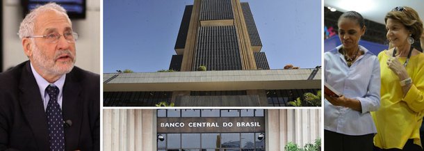 Ganhador do prêmio Nobel de Economia, americano Joseph Stiglitz atribuiu bom desempenho do Brasil frente a crise financeira global ao Banco Central ligado ao governo; "Países com bancos centrais menos independentes, como Brasil, China e Índia se saíram muito, mas muito melhor do que países com BCs mais independentes, como na Europa e nos Estados Unidos", disse ele, em palestra na sede da autoridade monetária da Índia; "Um BC independente é desnecessário e impossível", prosseguiu; raciocínio está em linha com posição da presidente Dilma Rousseff e bate de frente com defesa de BC independente feita por Marina Silva e herdeira do banco Itaú, Neca Setúbal; debate do momento