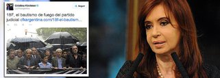 Presidente da Argentina, Cristina Kirchner, usou as redes sociais neste sábado, 21, para criticar o que chamou de "Partido Judicial"; presidente criticou a marcha que reuniu mais de 400 mil pessoas nessa semana para exigir justiça para a morte do procurador Alberto Nisman, que acusou a governante de acobertar um ataque antisemita; "18F, o batismo de fogo do Partido Judicial... O verdadeiro feito político e institucional da marcha constituiu na aparição pública e inegável do Partido Judicial", disse a presidente 