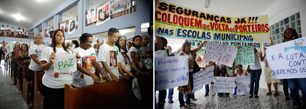 Quatro anos após o assassinato de 12 adolescentes na Escola Municipal Tasso da Silveira, em Realengo, na zona oeste do Rio de Janeiro, moradores da comunidade cobraram mais seguranças nas escolas; a tragédia foi lembrada em uma missa na Paróquia Nossa Senhora de Fátima, no mesmo bairro; fotos das vítimas foram expostas em banners na igreja; a presidenta da Associação dos Anjos de Realengo, Adriana Silveira, mãe da vítima Luiza Paula, criticou a falta de segurança nas escolas e disse que nada mudou desde a tragédia