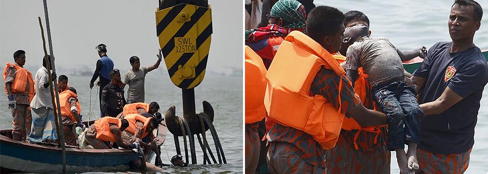 Um barco superlotado que naufragou nesse domingo, 22, no Rio Padma, no centro de Bangladesh, depois de se chocar com um navio de carga, provocou a morte de 65 pessoas, informou a polícia; vinte e quatro corpos foram encontrados nesta segunda-feira, 23, além dos 41 recuperados no domingo; “A maioria dos corpos foi encontrada no navio depois de ter sido rebocado até a costa”, disse o inspetor Abdul Muktadir; sobreviventes disseram que o barco MV Mostofa estava superlotado, com 70 a 150 passageiros a bordo, quando virou