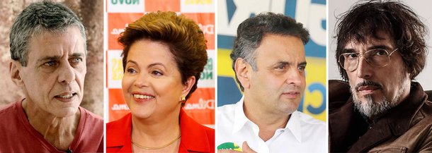 Começou a circular o pequeno vídeo em que o cantor e compositor Chico Buarque de Hollanda declara seu voto à presidente Dilma Rousseff, no dia 26; entusiasta da política externa, Chico apoia Lula e o PT desde 1989; no outro campo, o roqueiro Lobão, que foi petista em 1989, hoje declara seu voto em Aécio Neves e diz que pretende deixar o País caso a presidente se reeleja; Lobão se diz alvo de perseguição e aponta o suposto "bolivarianismo" do PT; guerra eleitoral chegou também aos artistas; assista ao vídeo