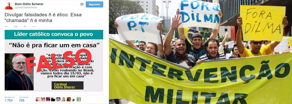 A Polícia Federal investiga a divulgação de boatos e mentiras contra o governo da presidente Dilma Rousseff pelas redes sociais, com o objetivo de arregimentar participantes para as manifestações deste domingo, 15; confisco da poupança, guerra civil e até a saída de Dilma com a posse de Aécio Neves (PSDB) vem sendo disseminadas; neste sábado, 14, o deputado Marcus Pestana (PSDB-MG) se prestou ao papel de propagar texto mentiroso atribuído a Dom Odílio Scherer, desmentido pelo próprio cardeal; vale tudo para juntar gente em prol do golpe?