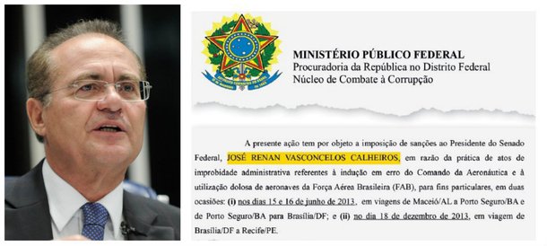Com o senador Renan Calheiros (PMDB-AL) favorito para comandar o Senado e o Congresso Nacional mais uma vez, Ministério Público divulga ação em que pede sua cassação em razão do uso indevido do jatinho da FAB, em 2013; à época, senador devolveu os recursos; dobradinha entre o MP e a revista Época se repete mais uma vez; parceria utilizada dois anos atrás, no entanto, não impediu que o senador voltasse ao comando do Congresso dois anos atrás
