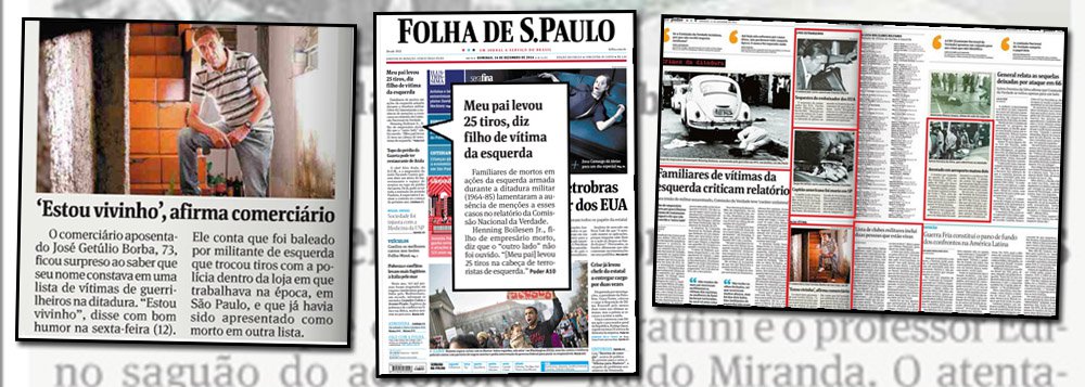 Folha destaca na edição deste domingo vítimas da guerrilha de esquerda, mas matéria em evidência na primeira página não explica que pessoas que figuram na lista de mortos do Clube Militar foram encontradas vivas, ou que muitas foram mortas pela própria repressão do regime militar; texto de Eduardo Guimarães, do Blog da Cidadania