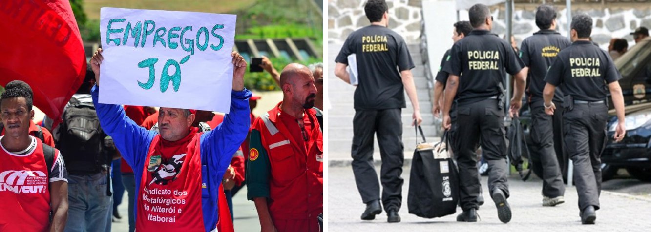 
Trabalhadores da indústria naval do Rio de Janeiro fazem um protesto nesta quarta-feria, 4, em frente à sede da Petrobras, no centro da cidade; segundo o presidente do Sindicato dos Metalúrgicos do Rio de Janeiro, Alex Santos, o número de demitidos no setor nos últimos meses pode chegar a 10 mil em todo o Brasil; para os sindicalistas, a Operação Lava Jato precisa punir os culpados pelos casos de corrupção, mas não pode servir de motivo para interromper as obras da Petrobras e causar demissões
